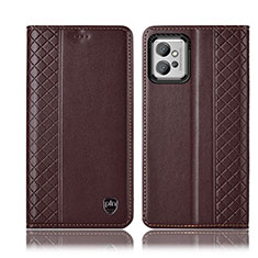 Leather Case Stands Flip Cover Holder H10P for Motorola Moto G32 Brown