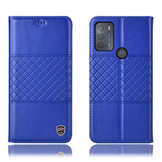 Leather Case Stands Flip Cover Holder H10P for Motorola Moto G50 Blue
