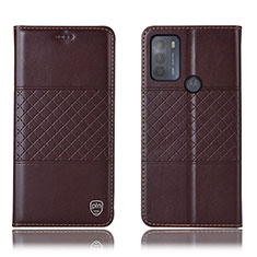 Leather Case Stands Flip Cover Holder H10P for Motorola Moto G50 Brown