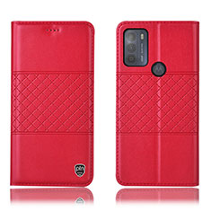 Leather Case Stands Flip Cover Holder H10P for Motorola Moto G50 Red