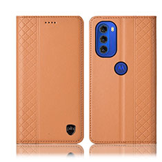 Leather Case Stands Flip Cover Holder H10P for Motorola Moto G51 5G Orange