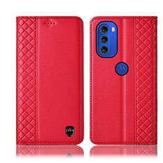 Leather Case Stands Flip Cover Holder H10P for Motorola Moto G51 5G Red
