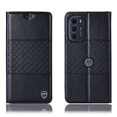Leather Case Stands Flip Cover Holder H10P for Motorola MOTO G52 Black