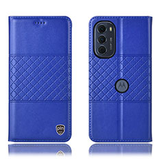 Leather Case Stands Flip Cover Holder H10P for Motorola MOTO G52 Blue