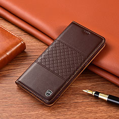 Leather Case Stands Flip Cover Holder H10P for Motorola Moto G62 5G Brown