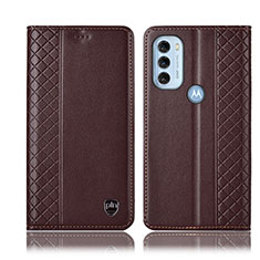 Leather Case Stands Flip Cover Holder H10P for Motorola Moto G71 5G Brown