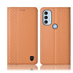 Leather Case Stands Flip Cover Holder H10P for Motorola Moto G71 5G Orange
