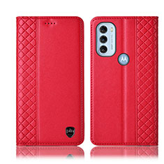 Leather Case Stands Flip Cover Holder H10P for Motorola Moto G71 5G Red