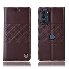 Leather Case Stands Flip Cover Holder H10P for Motorola Moto G82 5G Brown