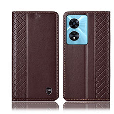 Leather Case Stands Flip Cover Holder H10P for Oppo A1 5G Brown