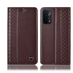 Leather Case Stands Flip Cover Holder H10P for Oppo A54 5G Brown