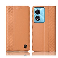 Leather Case Stands Flip Cover Holder H10P for Oppo A58 4G Orange