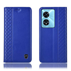 Leather Case Stands Flip Cover Holder H10P for Oppo A58 5G Blue