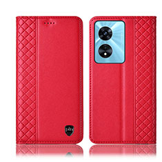 Leather Case Stands Flip Cover Holder H10P for Oppo A58 5G Red