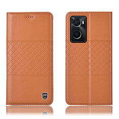 Leather Case Stands Flip Cover Holder H10P for Oppo A76 Orange