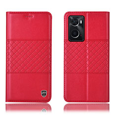 Leather Case Stands Flip Cover Holder H10P for Oppo A76 Red