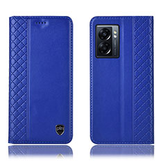Leather Case Stands Flip Cover Holder H10P for Oppo A77 5G Blue