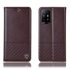 Leather Case Stands Flip Cover Holder H10P for Oppo A94 5G Brown