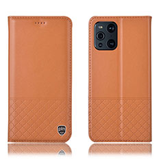 Leather Case Stands Flip Cover Holder H10P for Oppo Find X3 5G Orange