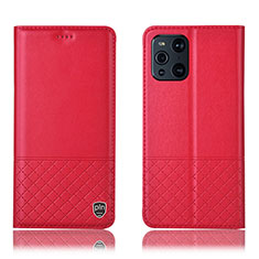 Leather Case Stands Flip Cover Holder H10P for Oppo Find X3 5G Red