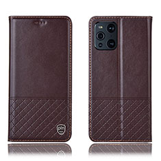 Leather Case Stands Flip Cover Holder H10P for Oppo Find X3 Pro 5G Brown