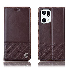 Leather Case Stands Flip Cover Holder H10P for Oppo Find X5 5G Brown