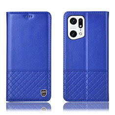 Leather Case Stands Flip Cover Holder H10P for Oppo Find X5 Pro 5G Blue