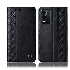 Leather Case Stands Flip Cover Holder H10P for Oppo K9X 5G Black
