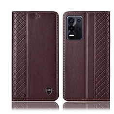 Leather Case Stands Flip Cover Holder H10P for Oppo K9X 5G Brown