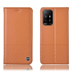Leather Case Stands Flip Cover Holder H10P for Oppo Reno5 Z 5G Orange