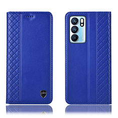 Leather Case Stands Flip Cover Holder H10P for Oppo Reno6 5G Blue