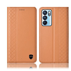 Leather Case Stands Flip Cover Holder H10P for Oppo Reno6 5G Orange