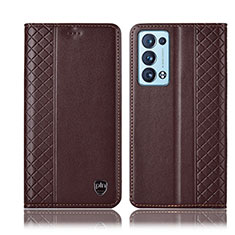 Leather Case Stands Flip Cover Holder H10P for Oppo Reno6 Pro 5G Brown