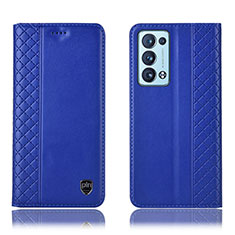 Leather Case Stands Flip Cover Holder H10P for Oppo Reno6 Pro+ Plus 5G Blue