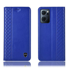 Leather Case Stands Flip Cover Holder H10P for Oppo Reno7 5G Blue