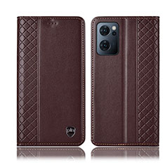 Leather Case Stands Flip Cover Holder H10P for Oppo Reno7 5G Brown
