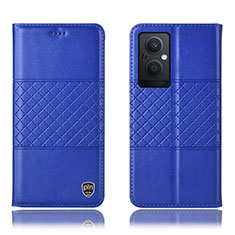 Leather Case Stands Flip Cover Holder H10P for Oppo Reno7 Lite 5G Blue