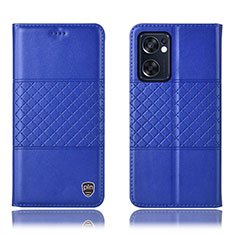 Leather Case Stands Flip Cover Holder H10P for Oppo Reno7 SE 5G Blue