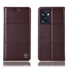Leather Case Stands Flip Cover Holder H10P for Oppo Reno7 SE 5G Brown