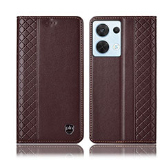 Leather Case Stands Flip Cover Holder H10P for Oppo Reno8 5G Brown