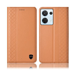 Leather Case Stands Flip Cover Holder H10P for Oppo Reno8 5G Orange