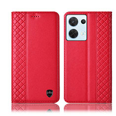 Leather Case Stands Flip Cover Holder H10P for Oppo Reno8 5G Red