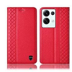 Leather Case Stands Flip Cover Holder H10P for Oppo Reno8 Pro 5G Red