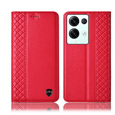 Leather Case Stands Flip Cover Holder H10P for Oppo Reno8 Pro+ Plus 5G Red