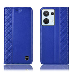 Leather Case Stands Flip Cover Holder H10P for Oppo Reno9 5G Blue