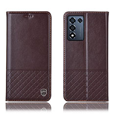 Leather Case Stands Flip Cover Holder H10P for Realme Q3s 5G Brown