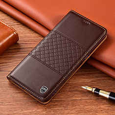 Leather Case Stands Flip Cover Holder H10P for Samsung Galaxy S22 5G Brown