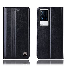 Leather Case Stands Flip Cover Holder H10P for Vivo iQOO 8 5G Black