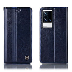 Leather Case Stands Flip Cover Holder H10P for Vivo iQOO 8 Pro 5G Blue