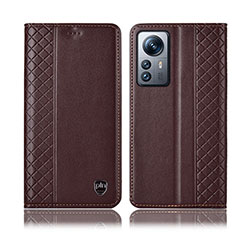 Leather Case Stands Flip Cover Holder H10P for Xiaomi Mi 12 5G Brown